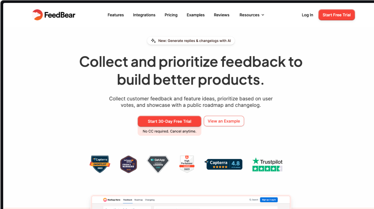 FeedBear Desktop Website Screenshot